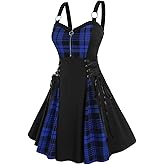 ROSE GAL Gothic Lace Up Plaid Half Zipper Fit and Flare Gothic Dress