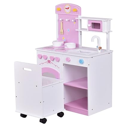  Svitlife 2 In 1 Wood Kids Kitchen Pretend Play
