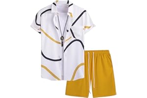 COZYEASE Men's 2 Piece Hawaiian Outfits Short Sleeve Button Down Shirt and Shorts Set Beach Tracksuits