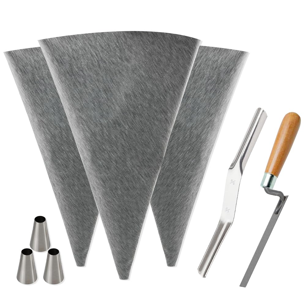 Tahikem 3 Pack Tile Grout Masonry Mortar Bag, 30 x 60 cm Heavy Duty Cement Sealer Bag, Grout Bag with Metal Tip, Mortar Bag Masonry, Grout Bag for Tile Installation, Grouting Bag (12x24 inch, Grey)