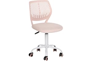 FurnitureR Pink Kids Desk Chair, Swivel Adjustable Study Chair with Fabric Cushion and Rolling Wheels, Armless Lightweight Task Chair for Cozy Study Rooms & Gifting