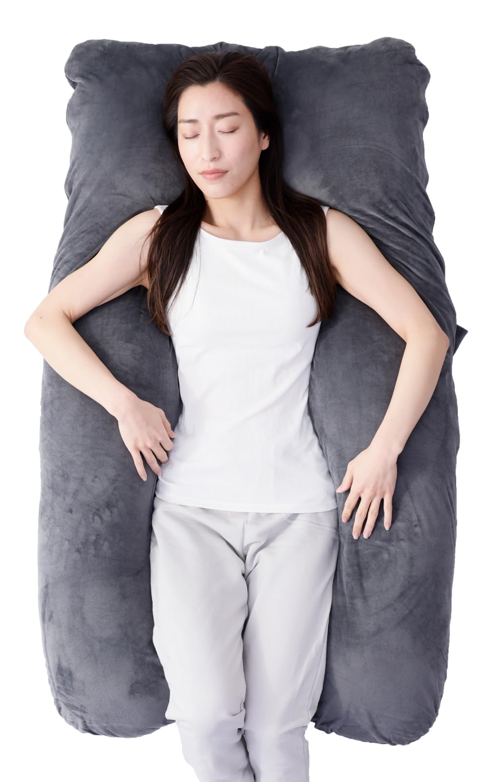 【TV雑誌で多数紹介！】ハグモッチ® 正規品 抱き枕 ふわもち 妊婦 【カバータイプ：ベロア】 安眠 枕 【寝姿勢を保つ/体圧分散】 クッション 大きい【カバー洗える/補充綿付き】エレガントグレー商品画像