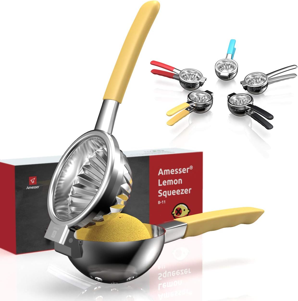 Amesser Juicer Manual Stainless Steel Squeezer - Kitchen Professional Hand Citrus Press Juicers for Fruit, Lemon, Orange, Pomegranate, Grapefruit, Lime, Tangerines(Yellow)