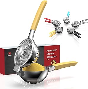 Amesser Juicer Manual Stainless Steel Squeezer - Kitchen Professional Hand Citrus Press Juicers for Fruit, Lemon, Orange, Pomegranate, Grapefruit, Lime, Tangerines(Yellow)