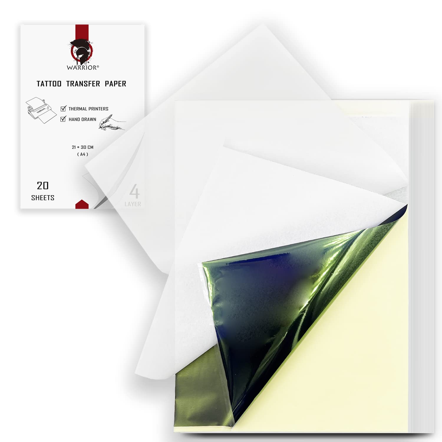 Warrior Tattoo Transfer Paper Stencil for Tattoos 20 Sheets A4 Ectographic Paper for Thermal Printer and Hand Drawing Carbon Paper