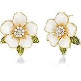 White Enamel 18K gold plated Dainty Chunky Enamel CZ Floral Green Leaf Statement Earrings for Women by SNGIA, Modern Bohemian Summer Beach Floral Handmade Drop Jewelry, Flower Maximalist Wedding Date Birthday Gift, Bold Exaggerated Sunflower Tropical Stud Trendy Jewelry, 18K gold plateden Colorful Fashion Vacation Accessories, Vintage Thick Nickle Free Gifts.
