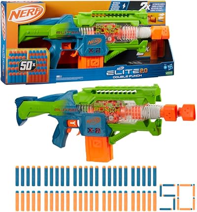 Nerf Elite 2.0 Double Punch Motorised Dart Blaster 50 Darts Two Clips