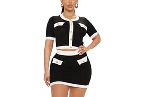 MOEENCN 2 Piece Skirt Outfits for Women Long Sleeve Button Crop Top Sexy Bodycon Mini Elegant Dress Party Club Night