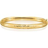 IceCarats 14K Yellow Gold Florentine Leaf Hinged Bangle Bracelet, 7 inch | Diamond Cut, Matte, Solid
