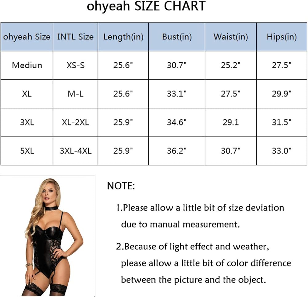 ohyeah Women Plus Size Teddy Lingerie Faux Leather Bodysuit Garter Leotard Nightwear: Clothing