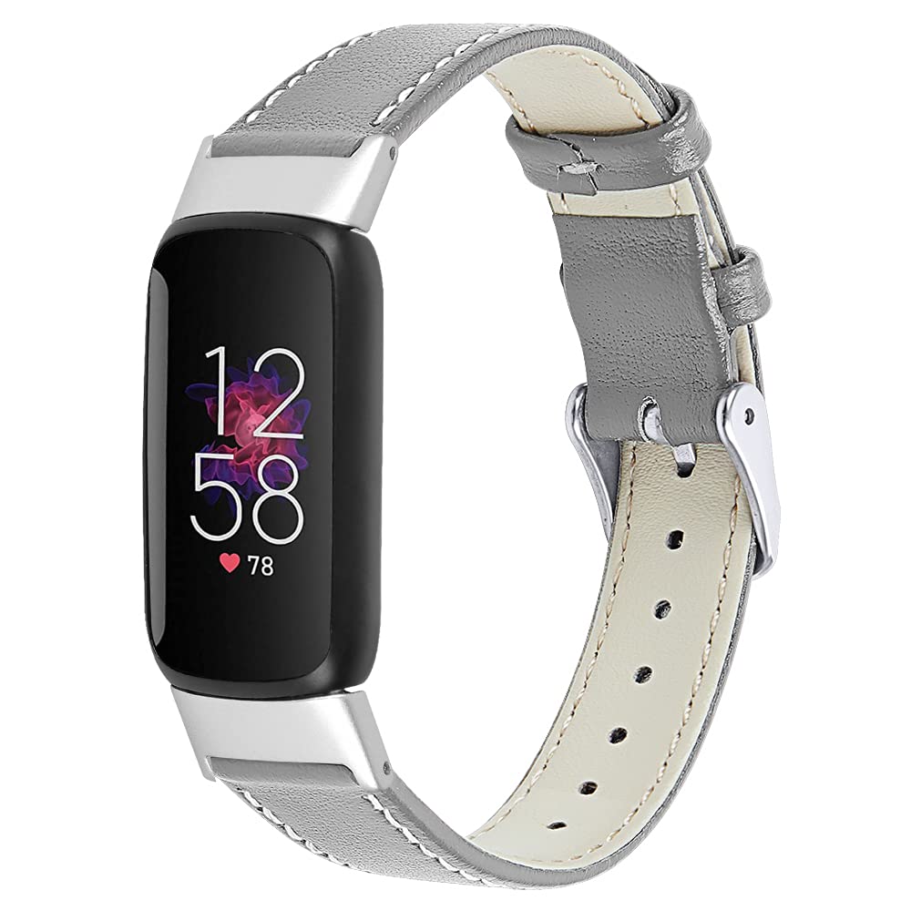 Gimuk Ginamart Leather Strap Compatible with Fitbit Luxe Strap, Women Men Genuine Leather Wristband Replacement Watch Strap Band for Luxe Fitness Tracker (Grey)