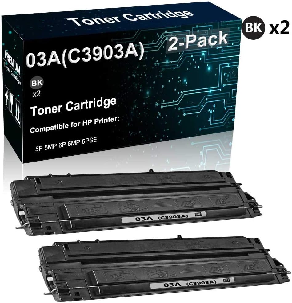 2-Pack (Black) Compatible High Yield 6pse Laser Printer Cartridge Replacement for HP 03A(C3903A) Toner Cartridge