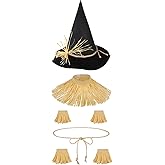 quescu 7pcs Scarecrow Costume Set For Adults,Kis,Scarecrow Hat And Straw Kit for Halloween Dress Up Costume Accessories