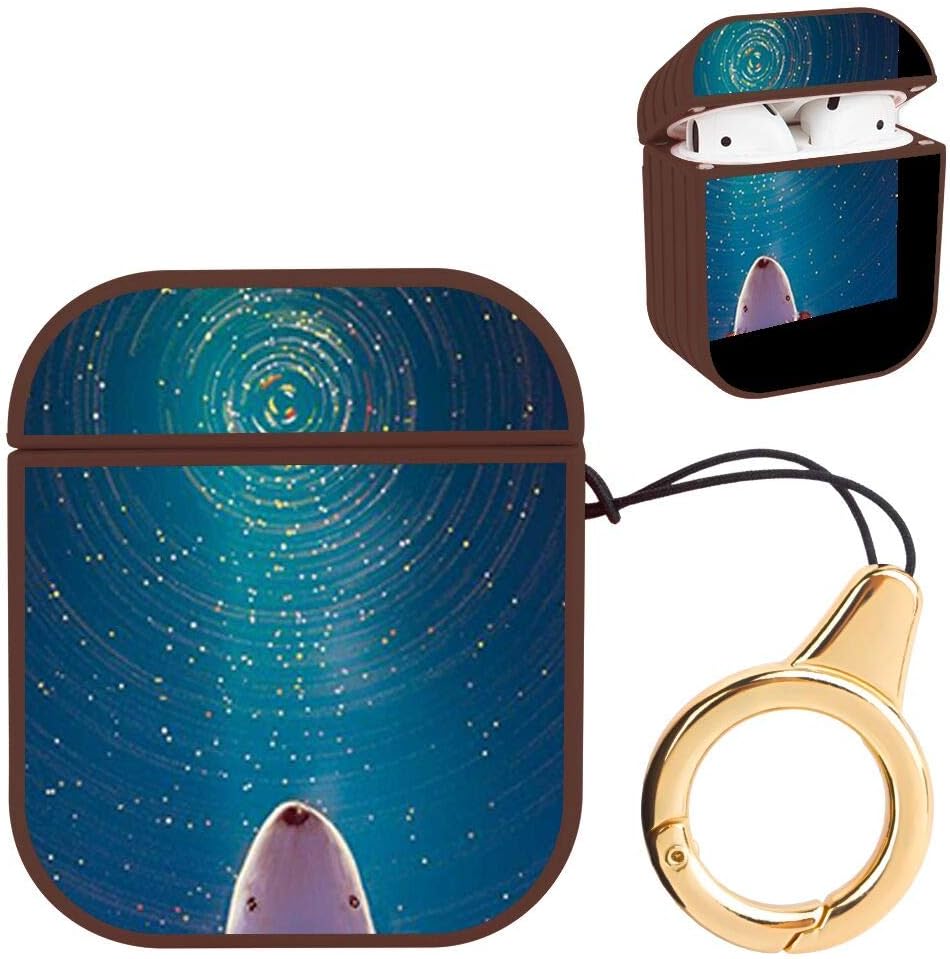 Brown Striated Hard Airpods Case Lightweight Protective Cover with Magnet and Ring Polar Bear on Starry Night