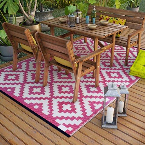 With MK Lightweight Outdoor Reversible Plastic Rug Nirvana Pink / White