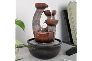 CHILLSCREAMNI Tabletop Water Fountain Indoor with LED Lights,16.1” 4-Tier High Circular Meditation Indoor Waterfall Feature for Home and Office Decor,Living Room Decor