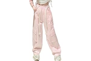 Bolknokin Girls Parachute Pants Y2K Cargo Baggy Joggers Track Pants Kids Trousers with Pockets 6-14 Years