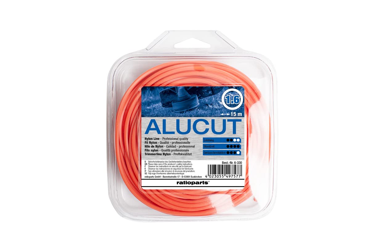 Ratioparts Nylon Thread 1.6 mm Aluminium Cut 15 m Trimmer Line Round Orange