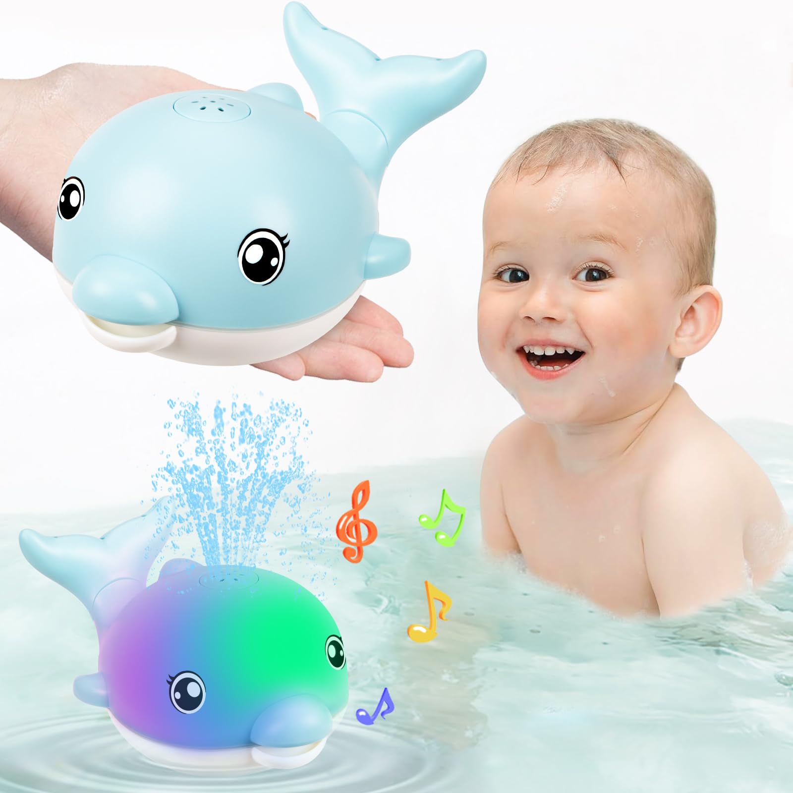 Photo 1 of Baby Bath Toys, 2025 Upgraded Magnetic Charging Toddler Bath Toys for Kids Ages 1-3, Light Up Dolphin Bath Toy Sprinkler, Birthday Gifts Infant Baby Toys 6-12-18 Months- Blue