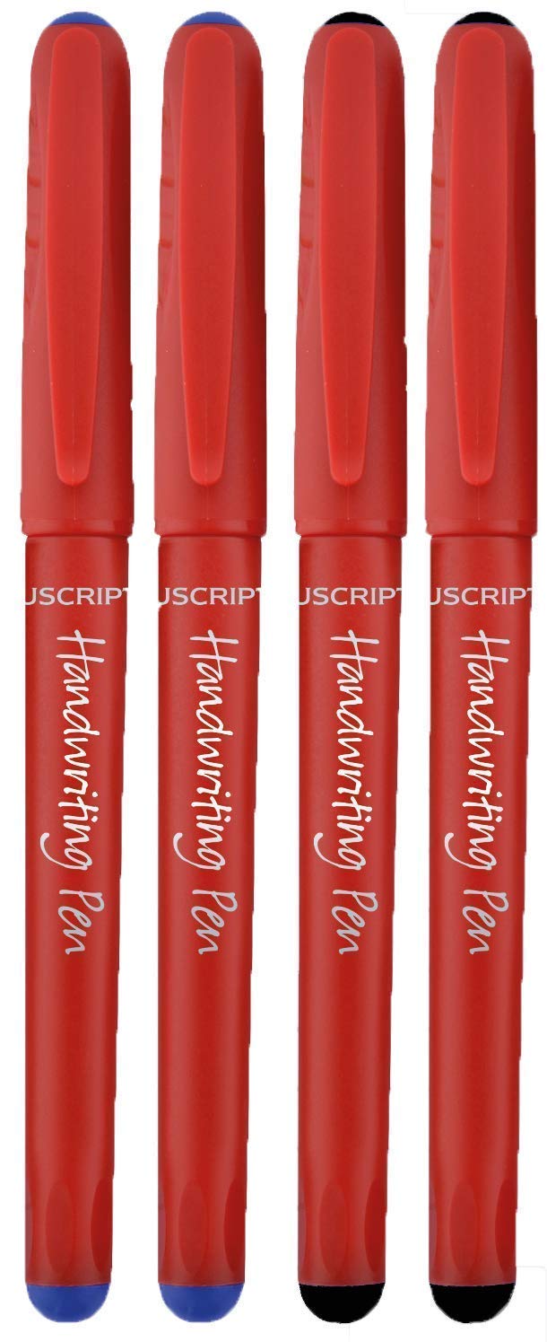 Manuscript Blue & Black Handwriting Pens With Comfort Grip (Pack of 4)