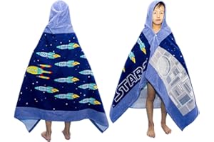 BANGSAUR Kids Hooded Beach Bath Towels, 100% Cotton 50"x30" Wrap Towel, Toddlers Boys 3-12 Years Coverup Towel Stars