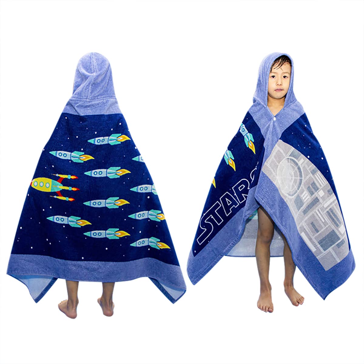 BANGSAUR Children's Hooded Bath Beach Towel, 100% Cotton 50"x30" Wrap, Kids Toddlers Girls Boys 3-12 Years Coverup(Stars)