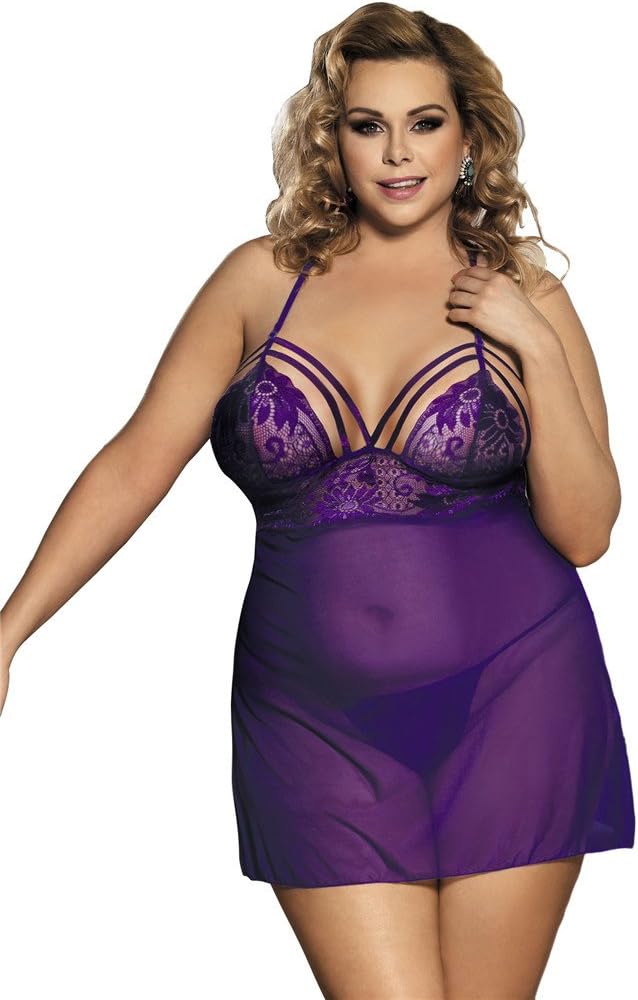 YouYaYaZ Women Sexy Lace Lingerie Sheer Babydoll Sleepwear Chemise Nightwear G-String Set