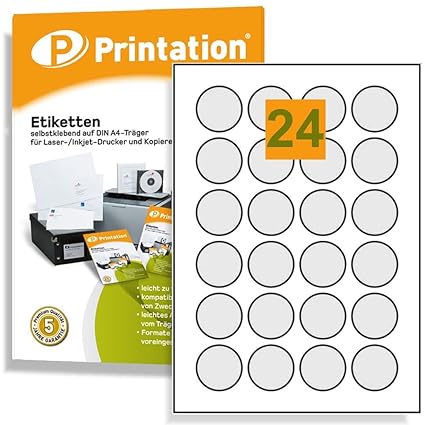 Runde Etiketten 40 mm Durchmesser 2400 Markierungspunkte selbstklebend blanko weiß 40mm rund auf A4 Bogen