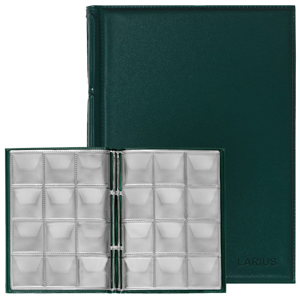 Coin Collection Album for 96 coins up to 34x34mm / 1.3x1.3 inch - Coin Holder Book Coin Storage for Collectors (Green)