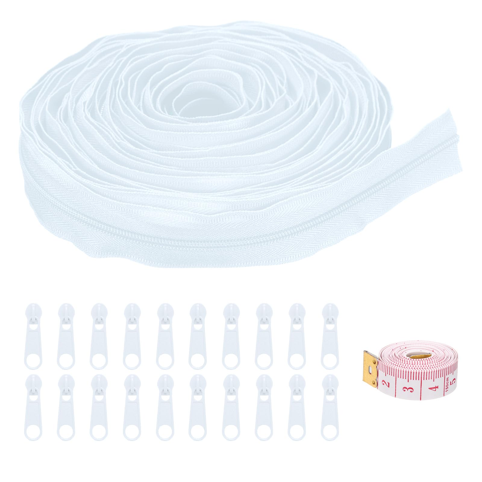uxcell #3 10 Yards Nylon Coil Zippers, Bulk Coil Zipper by The Yards with 20 Pcs Zippers Sliders and Ruler for DIY Tailor Sewing Craft Bag Clothes, White