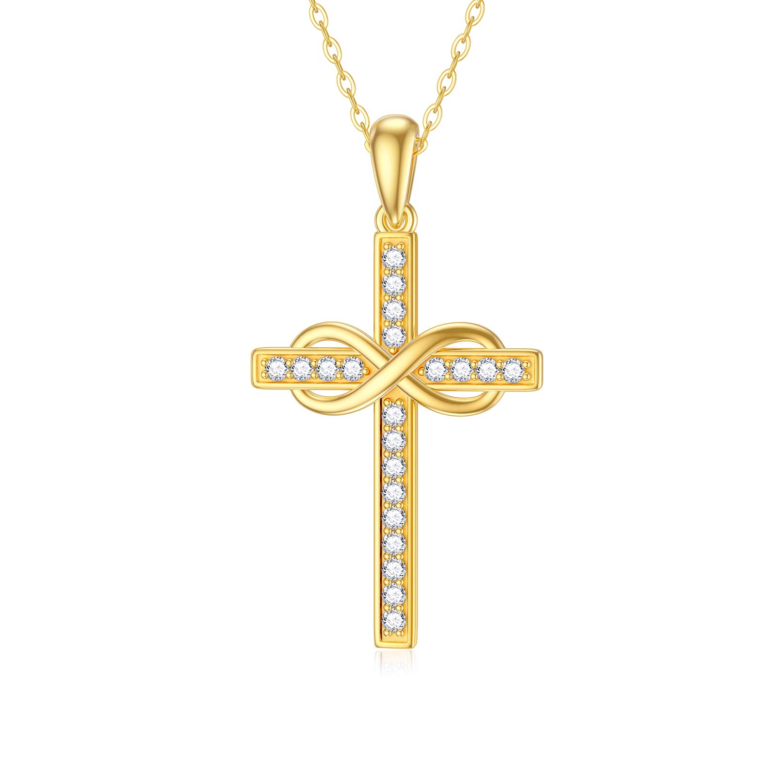 SISGEM 9 ct Gold Cross Necklace for Women, Solid Gold Infinity Cross Pendant Necklace, with Cubic Zirconia Pendant, for Doctor Nurse Women Girls Ladies Mum Sisters, 16"+1"+1"
