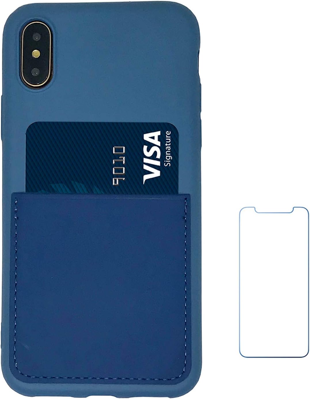 Oddss Ultra Slim Liquid Silicone Gel Blue Case Compatible for iPhone Xs/X 10(5.8 inch) with Card Holder Slot Ultra-Slim Thin Soft Wallet Cover Compatible for iPhone XS/X/10 with Screen Protector