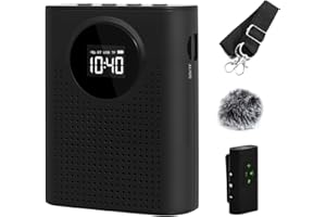 AURTEC Voice Amplifier with Magnetic Wireless Lavalier Microphone, Portable Amplifier with 2.4G Wireless Microphone, Supports Bluetooth, TF Card, USB Flash Drive and AUX Input Black