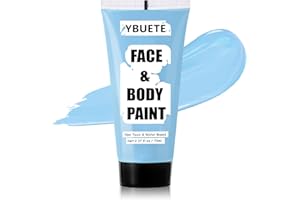 YBUETE Light Blue Water Based Face Body Paint, 2.37 OZ Large Tube Full Coverage Face Paint for Corpse Bride Avatar Mermaid Cosplay Makeup,Washable Blue Body Painting for Adult Halloween SFX Makeup