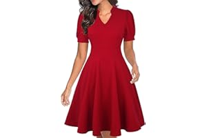 Mokayee Womens Summer Short Puff Sleeve Casual Semi-Formal Fit and Flare Church Wedding Guest Work Dresses with Pockets