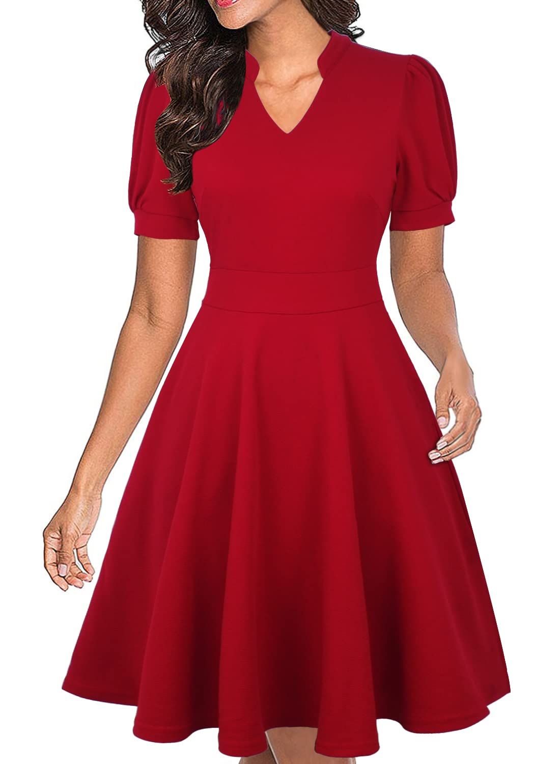 Oxiuly Women's Vintage Flare Sleeve Dress – Scoop Neck, Casual Party Cocktail Dress With Pockets