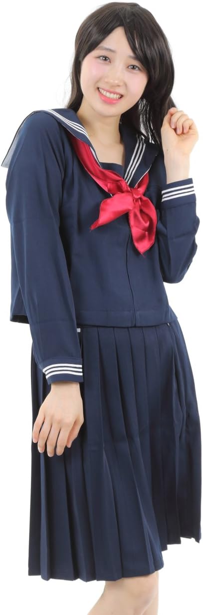 Amazon セーラー服 紺 長袖 長いスカート丈55cm コスプレ Jk 制服上下 スカーフ ３点セット Cataly S Letter M 赤スカーフ コスプレ 仮装 通販