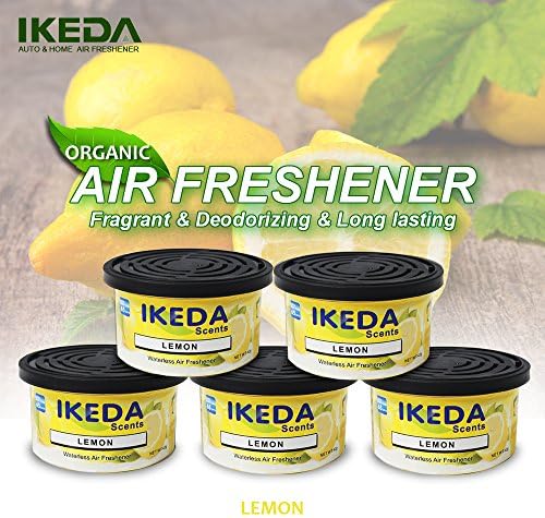 Ikeda scents Spillproof Organic Air Freshener Scents Captures and Absorbs Smoke Mold and Other Odors, 1.5 Ounce Canister(Lemon, 4)