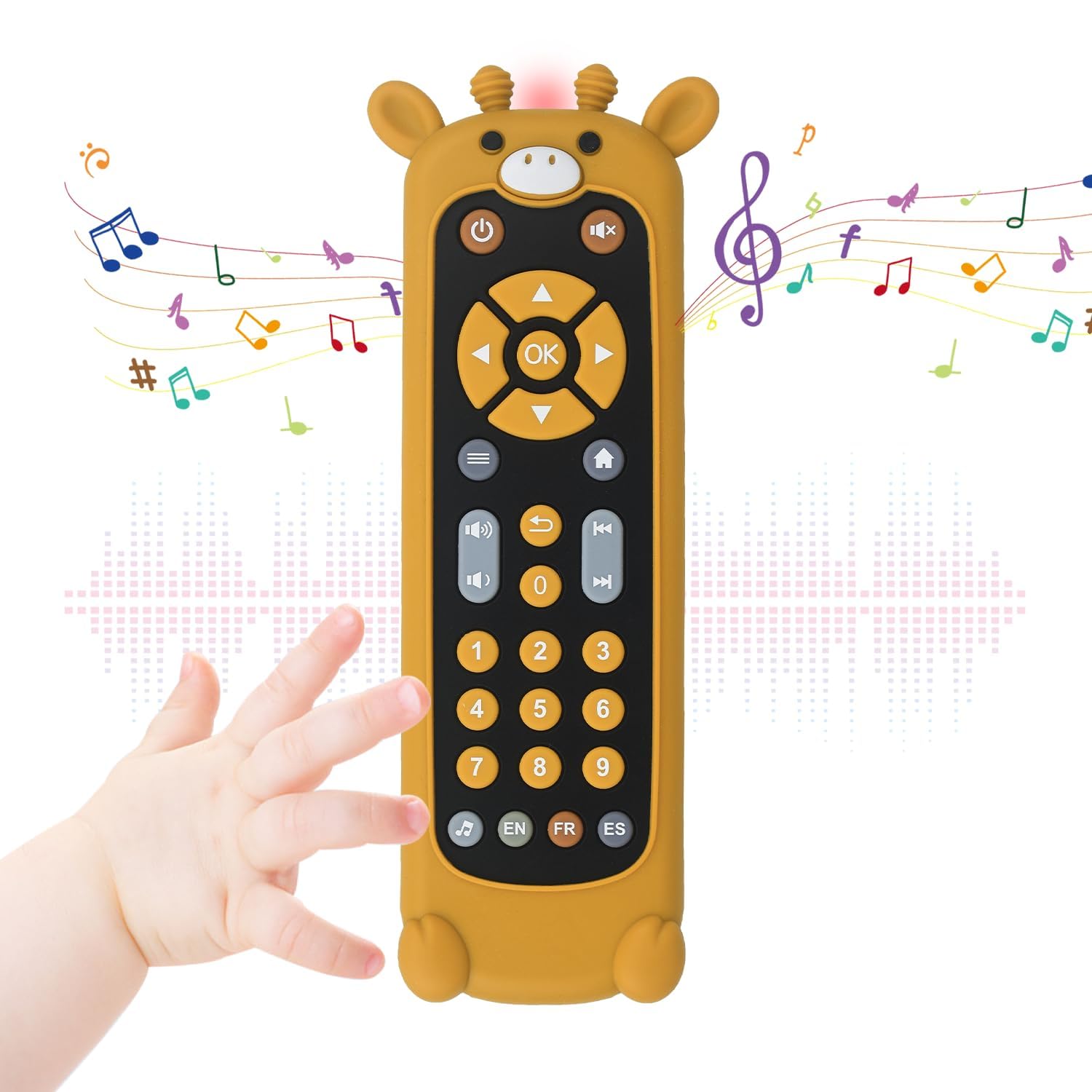 Bambebe Baby TV Remote Control Toy, Toddler Realistic Play TV Remote Toys Early Educational Learning Toy with 3 Language, Musical Baby Sounds Toys 6 12 18 Months (Yellow Giraffe) — image 1