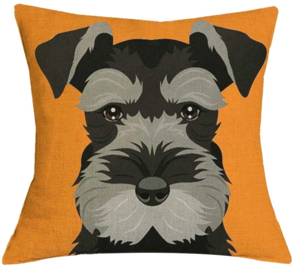 The Beach Stop Decorative Miniature Schnauzer Dog Scatter Cushion Cover | Home Decor Gift Idea | 45x45cm 18x18” | Orange