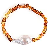 Guptue Natural baltic amber bracelet for women Freshwater cultured baroque pearls Certified amber jewelry