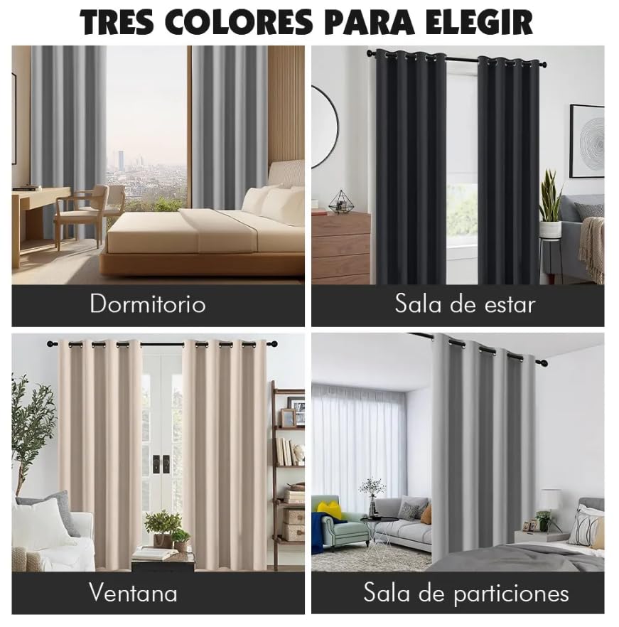 HONGHCL Cortinas Blackout 100% - Cortinas para Recamara y Sala con Forro Negro, Ultra Livianas, Alta Privacidad Ideal para Dormitorios, Apartamentos