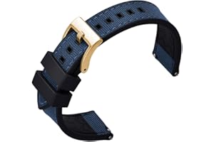 PTFULUOS Premium Upgrades Soft Hybrid (Fkm/Fpm Rubber and Sailcloth) Watch Bands for Men,20mm 22mm Waterproof Quick Release Replacement Watch Straps,Silver/Black/Gold/Rose Gold Brushed Buckle