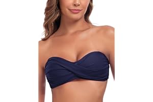 Colloyes Women's Strapless Bikini Top Ruched Molded Cups Bathing Suit Top Bandeau Swimuit Top