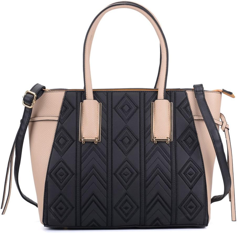 Sally Young Leather Look Stitching Shoulder Handbag Elegant Design Top Handle Fashion Handbags for Women (Beige)