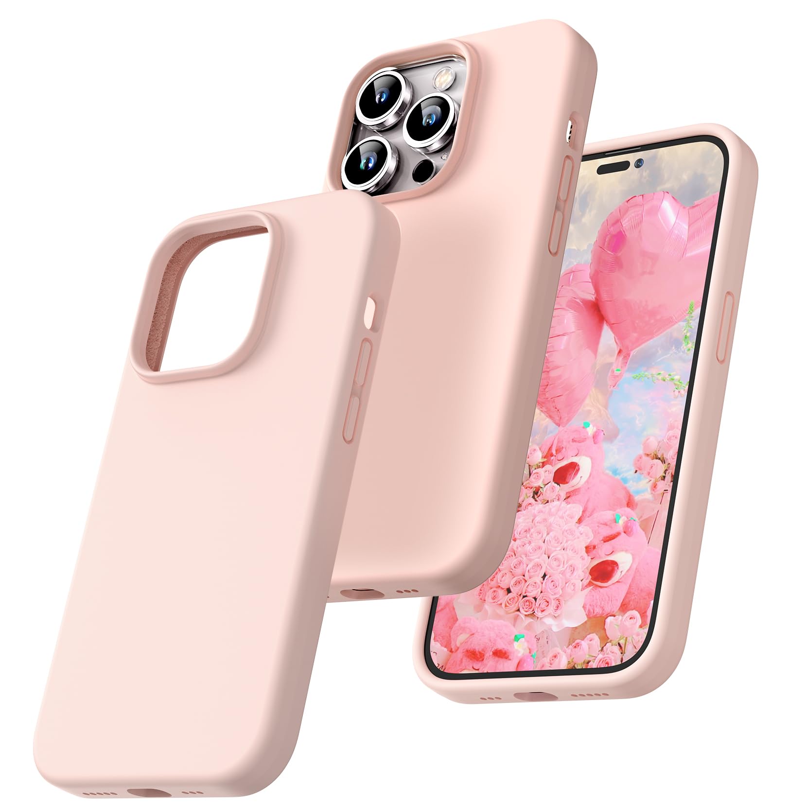 TOCOL Silicone for iPhone 14 Pro Max Case 6.7-Inch, Liquid Silicone Multi-Color Slim Silky-Soft Touch Anti-Scratch Shockproof Protective Phone Cover, Pink