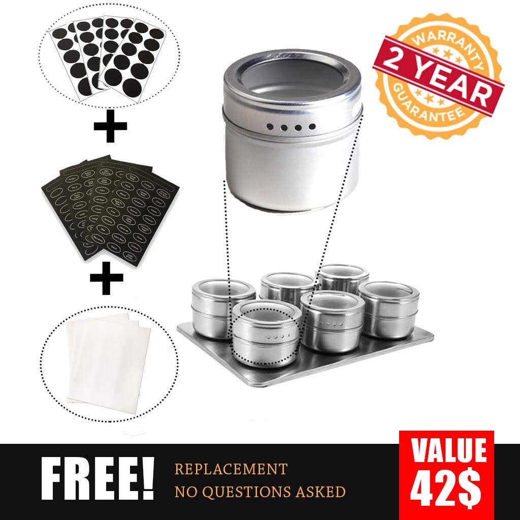Stainless Steel Magnetic Spice Tins Magnetic Spice Rack With Wall Mounted Spice Tins Organizer Perfect Chef Gifts For Women By LUD | Kitchen Hanging Storage Organizer Chef Tool Set With Labels Lids