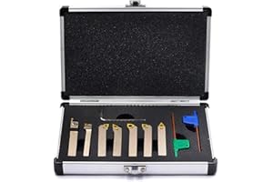 OSCARBIDE 1/4 inch Shank Indexable Lathe Tool Holder Set 7 Piece,Nickel Plated CNC Tools | Heavy-Duty Metal Turning, Grooving, Threading & Cut-Off | Includes Tin-Coated Carbide Inserts