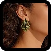 Allereyae Vintage Palm Leaf Stud Earrings Green Leaf Earring Monstera Leaves Stud Earring Enamel Leaves Earrings Minimalist Monstera Dangle Jewelry for Women