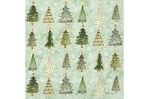IHR Ideal Home Range Cocktail Disposable 3-Ply Paper Beverage Napkins, 5" x 5", Christmas Tree Pattern